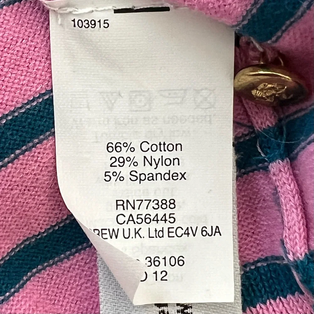 J. Crew Pink Teal Striped Gold‎ Button Cotton Blend Cardigan Women’s Size Medium